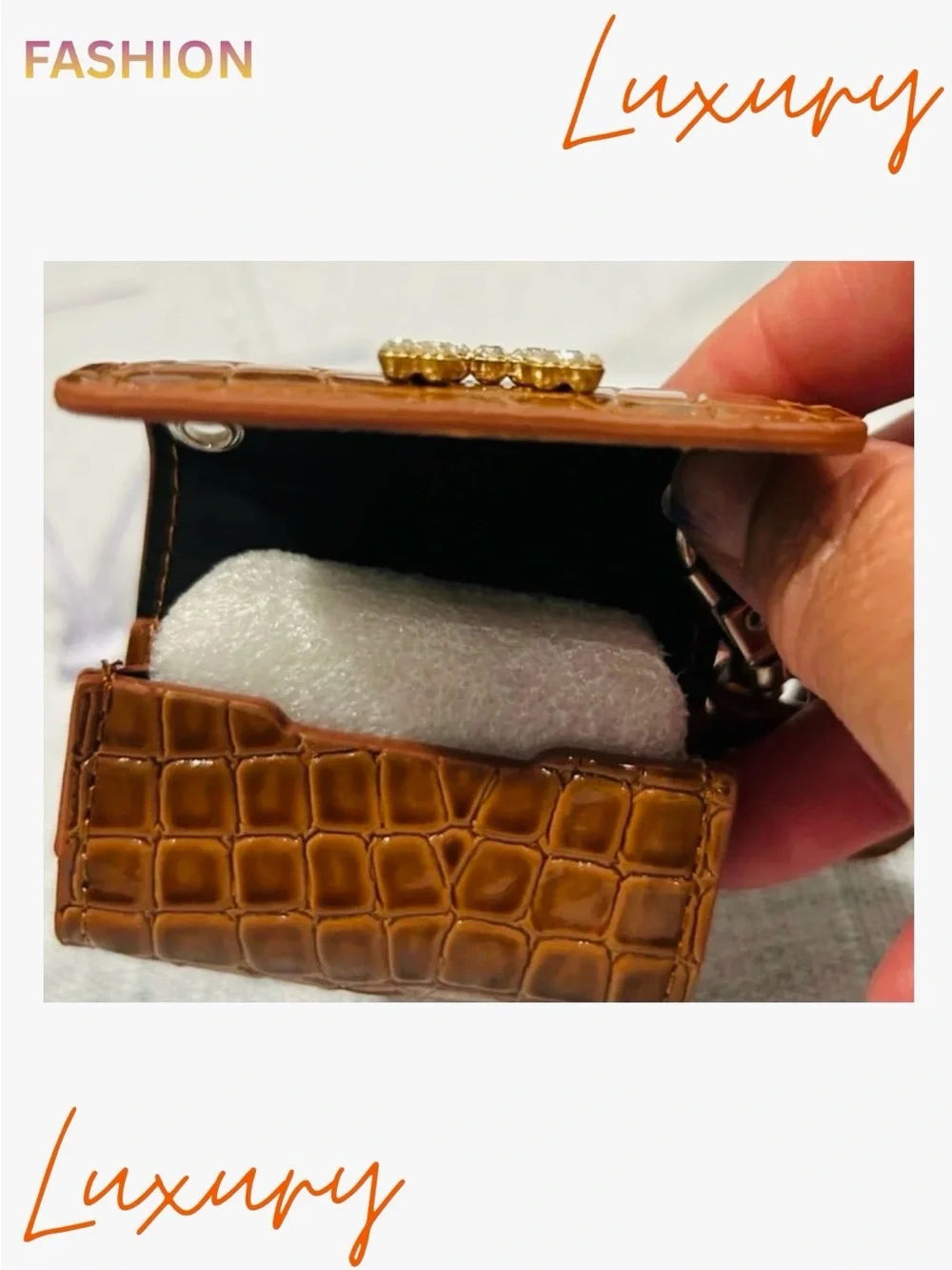 AIRPODS CASE: Crocodile Embossed Brown w/Golden Monogram, NWOT